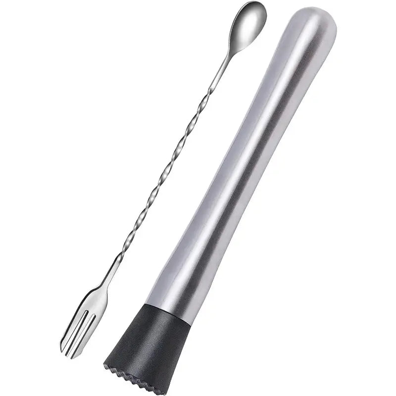 Cocktail Bar Kit - Muddler, Class Swizzle Spoon & Fork, Jigger | Oak & Sugar | The essential trio for any mixologist! includes a dual function muddler, a stirrer with both a spoon end and a trident fork end, and a classic Japanese style measuring jigger w