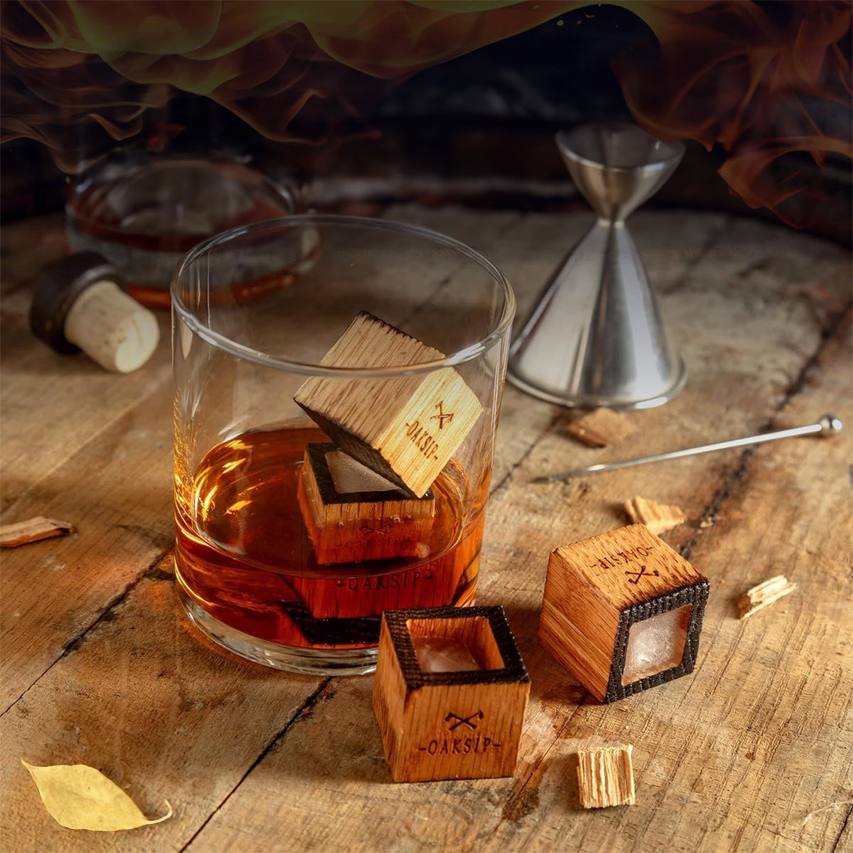 Charred Wooden (Oak) Bourbon and Whiskey Stones Set, Charred Oak Ice Cubes | Oak & Sugar | Introducing our Wooden Bourbon and Whiskey Stones Set—a must-have for whiskey enthusiasts. Crafted from oak, charred like a whiskey barrel, these reusable cubes ele