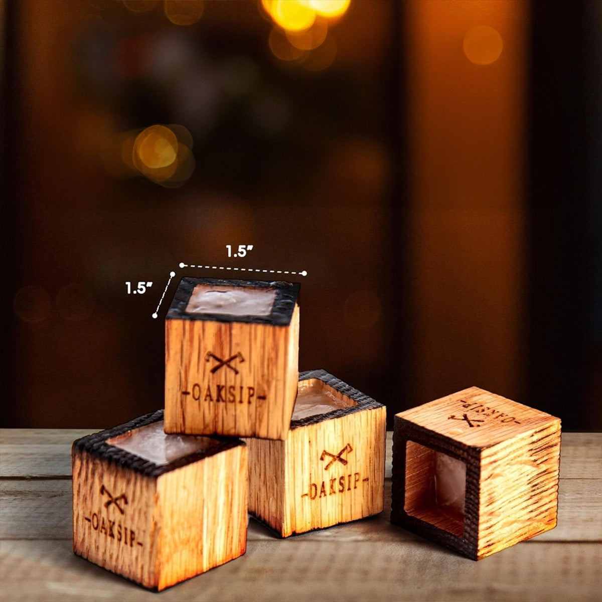 Charred Wooden (Oak) Bourbon and Whiskey Stones Set, Charred Oak Ice Cubes | Oak & Sugar | Introducing our Wooden Bourbon and Whiskey Stones Set—a must-have for whiskey enthusiasts. Crafted from oak, charred like a whiskey barrel, these reusable cubes ele